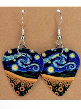 Starry Night Sunflower Guitar Pick Earrings - Fashion Jewelry